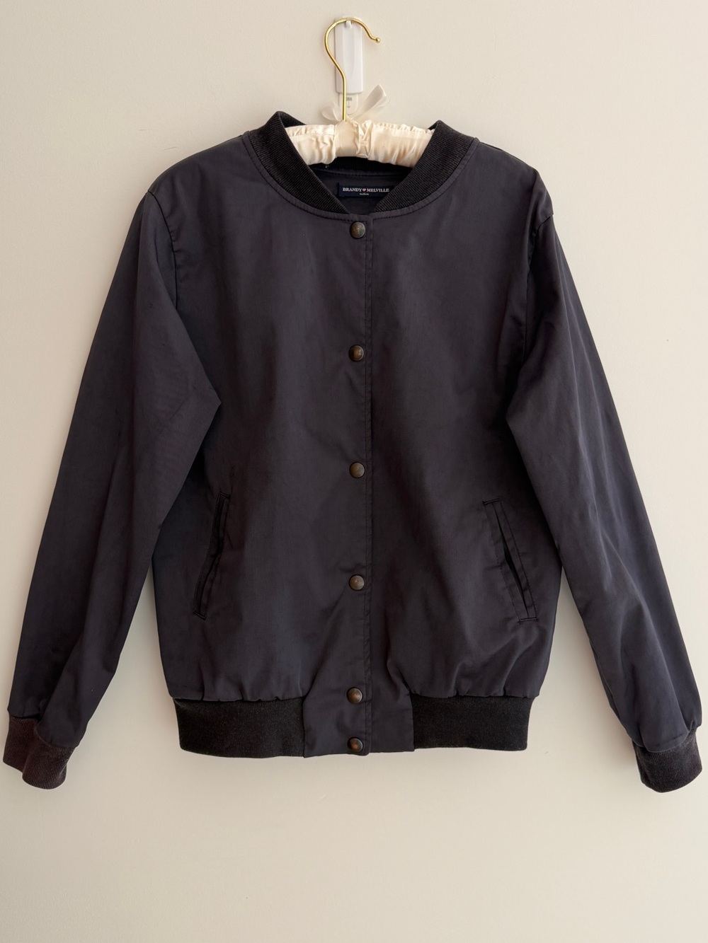BRANDY MELVILLE Bomber Style Varsity Jacket Snaps Made Italy Casual Minimalist